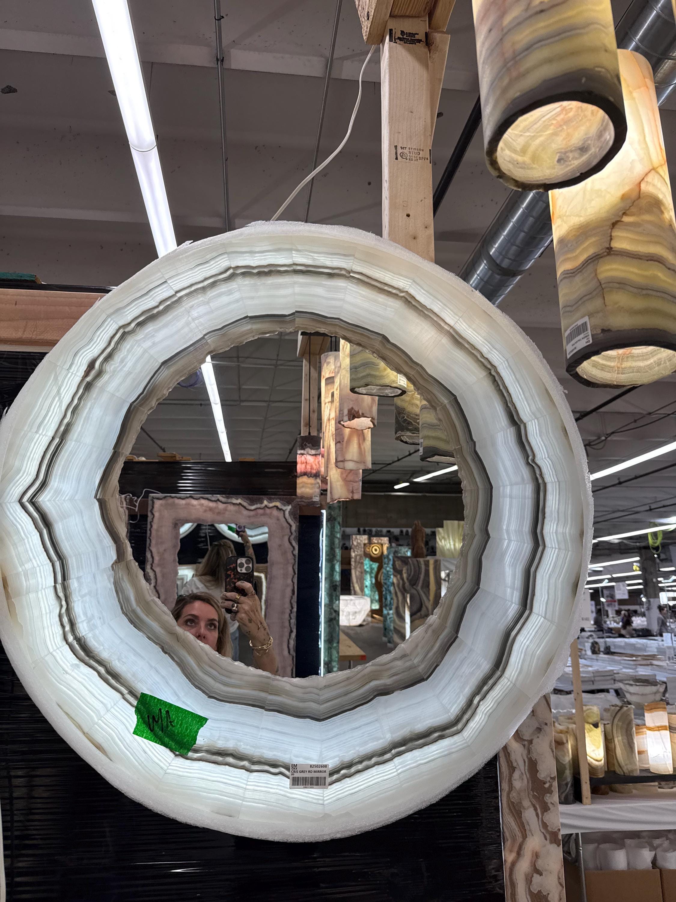 Luxury Circular White & Black Onyx Mirror