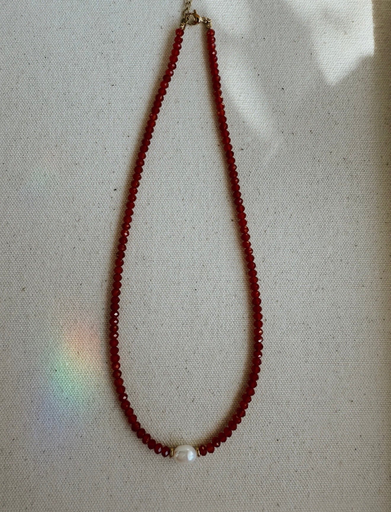 Necklace- Carnelian + Fresh Water Pearl