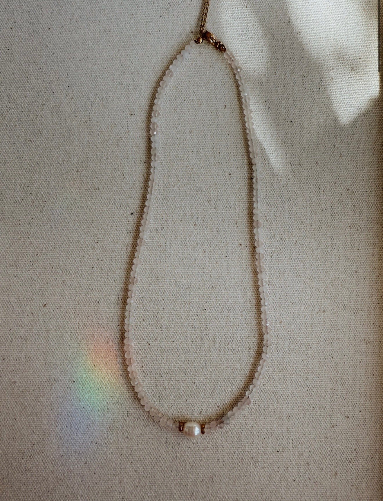 Necklace- Rose Quartz + Fresh Water Pearl