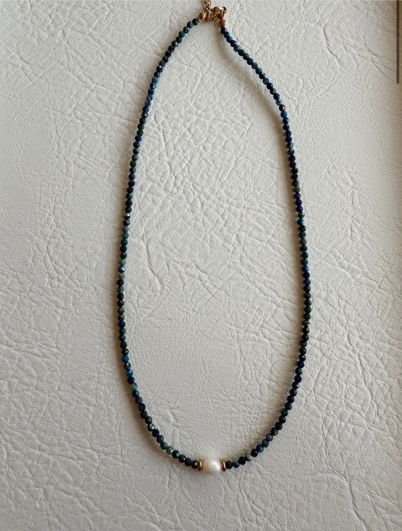Necklace- Malachite + Azurite +Fresh Water Pearl